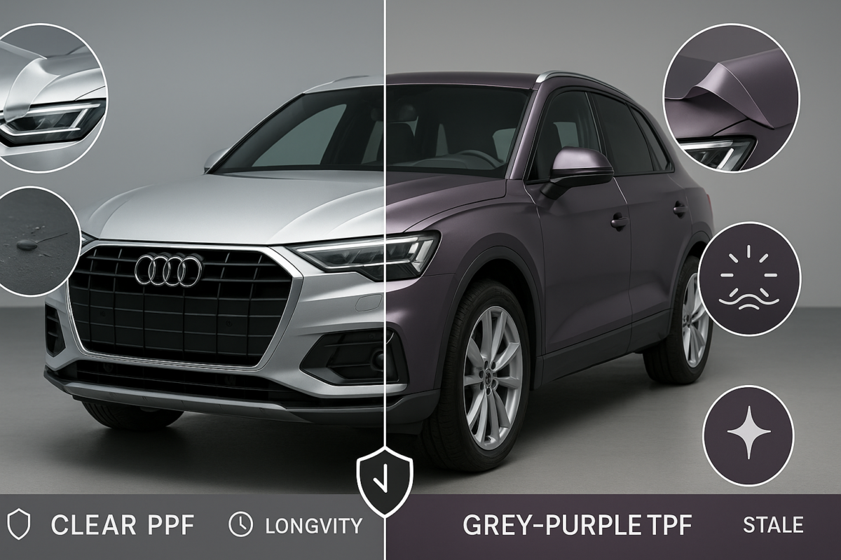 Grey Purple vs Clear TPU PPF