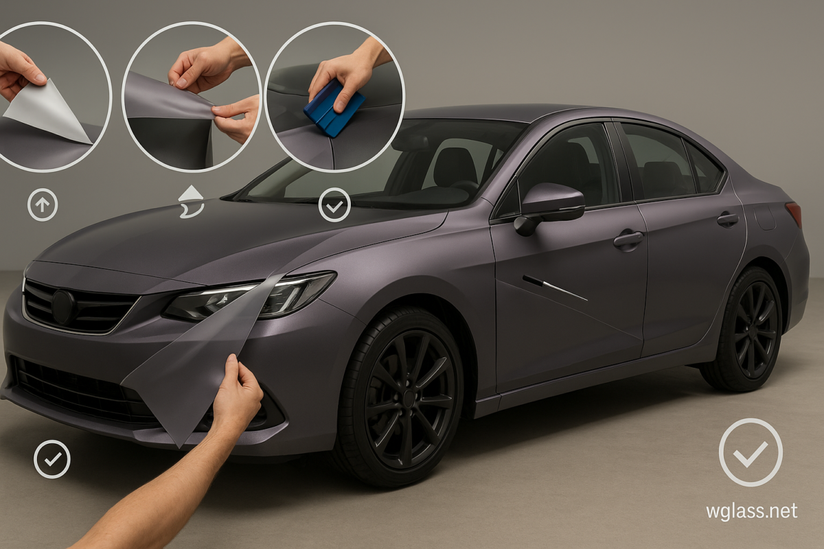 Repositionable Grey Purple Car Wrap